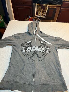 Gray Zip-Up Hoodie with Hammer Graphic size large